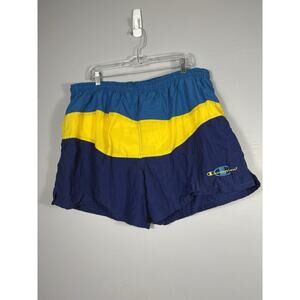 Vintage Champion Swim Trunks Adult 2X Blue Yellow Swim Suit Short Colorblock Y2K